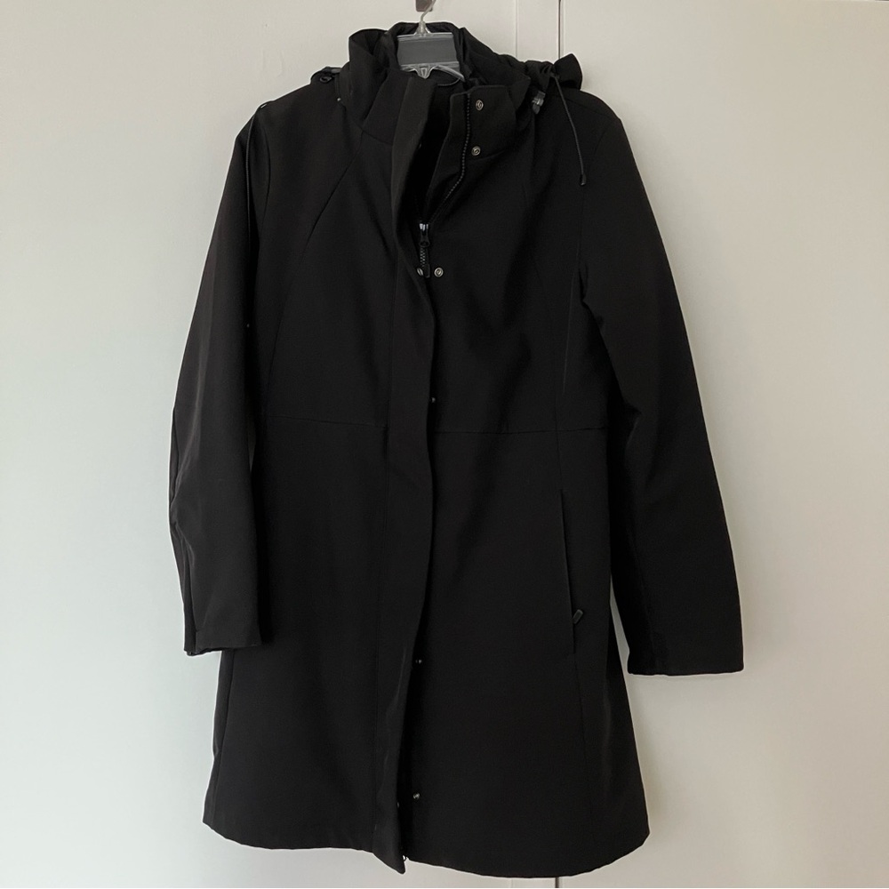 Design Collective trench parka puffer sz M black lined zipper removable hood
